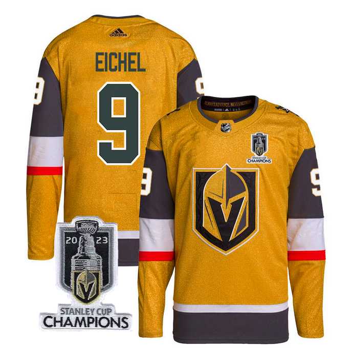 Men%27s Vegas Golden Knights #9 Jack Eichel Gold 2023 Stanley Cup Champions Stitched Jersey->vegas golden knights->NHL Jersey